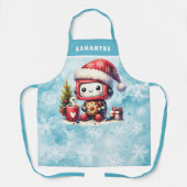 可愛いロボットモノグラムのブルークリスマス エプロン (正面)