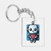 可愛いロボット保持ハート – 愛と技術 キーホルダー (正面左)