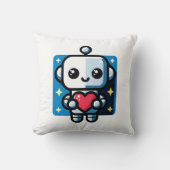 可愛いロボット保持ハート – 愛と技術 クッション (正面)