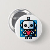 可愛いロボット保持ハート – 愛と技術 缶バッジ (正面&裏面)