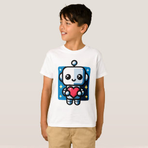 可愛いロボット保持ハート – 愛と技術 Tシャツ