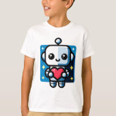 可愛いロボット保持ハート – 愛と技術 Tシャツ (正面)