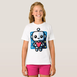 可愛いロボット保持ハート – 愛と技術 Tシャツ