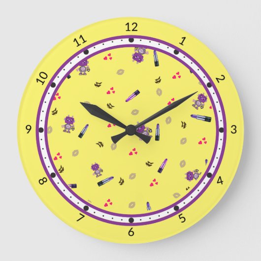 可愛いロボット柄 ラージ壁時計 (正面)