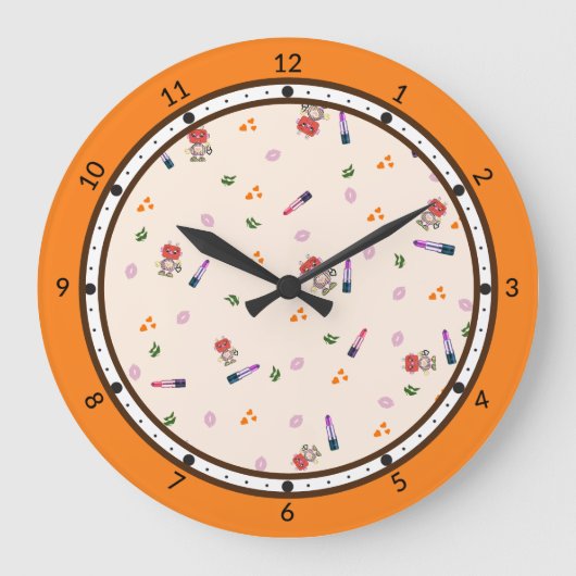 可愛いロボット柄 ラージ壁時計 (正面)