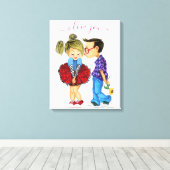 可愛いロマンチックなカップル – 愛 – 愛する – キス キャンバスプリント (インサイチュ (ウッドフロア))