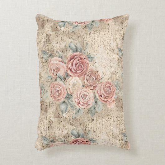 可愛いロマンチックなピンクのローズヴィンテージアートワーク背景 アクセントクッション (正面(垂直))