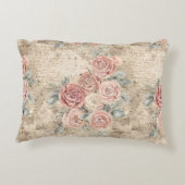 可愛いロマンチックなピンクのローズヴィンテージアートワーク背景 アクセントクッション (裏面)