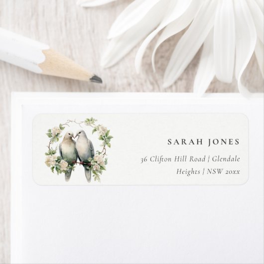 可愛いロマンチックな愛の鳥の植物性リースアドレス ラベル (インサイチュ)