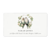 可愛いロマンチックな愛の鳥の植物性リースアドレス ラベル (正面)