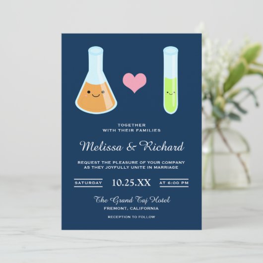 可愛いロマンチックな試験管かわいい結婚式招待状 招待状 (スタンド正面)