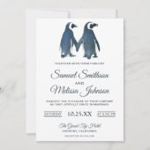 可愛いロマンティックなカップルのペンギンの結婚式の招待状 招待状 (正面)
