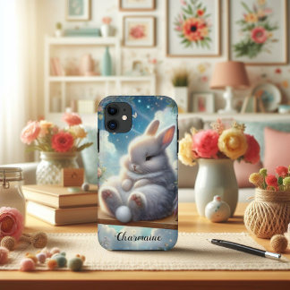 可愛いロリーポリバニーとグリッター雲 iPhone 11 ケース