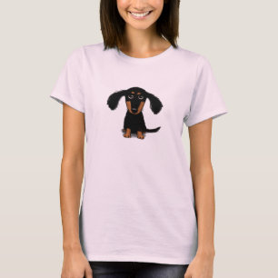 可愛いロングヘアダッチシュント子犬の漫画 Tシャツ