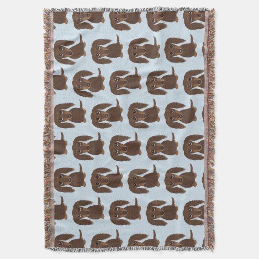 可愛いロングヘアチョコレートブラウンダックスシャンドパターン スローブランケット (正面縦)