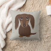 可愛いロングヘアチョコレートブラウンダッシュンドッグ クッション (ブランケット)