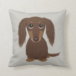 可愛いロングヘアチョコレートブラウンダッシュンドッグ クッション