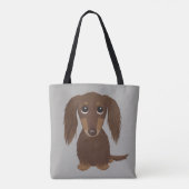 可愛いロングヘアチョコレートブラウンダッシュンドッグ トートバッグ (裏面)