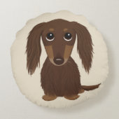 可愛いロングヘアチョコレートブラウンダッシュンドッグ ラウンドクッション (裏面)