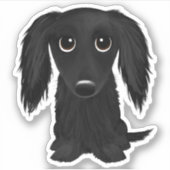 可愛いロングヘアブラックのダシュント漫画 シール (正面)