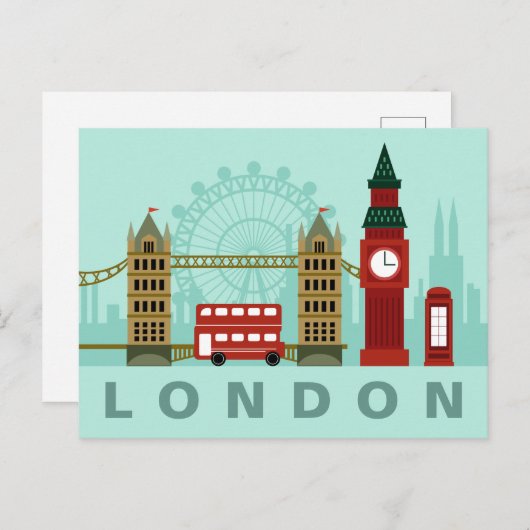 可愛いロンドンイラストレーションはがき ポストカード (正面/裏面)