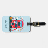 可愛いロンドンダブルデッキバスとテディベア ラゲッジタグ (正面横)