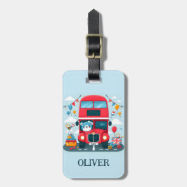 可愛いロンドンダブルデッキバスとテディベア ラゲッジタグ