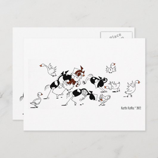 可愛いワイルドガチョウ追いかけ馬漫画はがき ポストカード (正面/裏面)