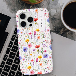 可愛いワイルドフラワーのピンクのオーバルネームプレート iPhone 15 PRO MAXケース