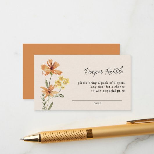 可愛いワイルドフラワーベビーシャワーおむつラッフル エンクロージャーカード (正面/裏面インサイチュ)