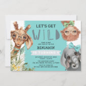 可愛いワイルドブルージャングルを手に入れよう1回目の誕生日パーティー 招待状 (正面)