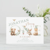 可愛いワイルドワンウッドランド動物1stバースデーボーイ 招待状 (スタンド正面)