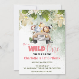 可愛いワイルドワンサファリの赤ちゃんアニマル1st誕生日 招待状