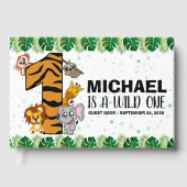 可愛いワイルドワンサファリジャングル動物1歳の誕生日 ゲストブック (正面)