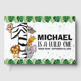 可愛いワイルドワンサファリジャングル動物1歳の誕生日 ゲストブック