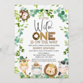 可愛いワイルドワンサファリ動物の赤ちゃんシャワー 招待状 (正面/裏面)