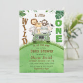 可愛いワイルドワンサファリ動物ジャングルベビーシャワー 招待状 (スタンド正面)