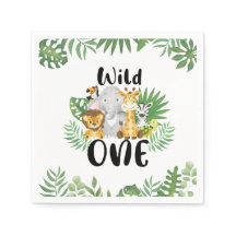 可愛いワイルドワンサファリ動物1歳の誕生日