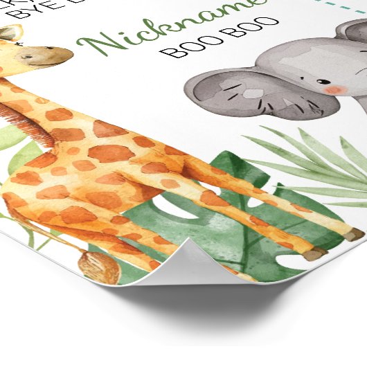 可愛いワイルドワンサファリ1st誕生日マイルストーンのサイン ポスター (角)