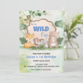 可愛いワイルドワンジャングルアニマル1歳パーティー 招待状 (スタンド正面)