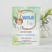 可愛いワイルドワンジャングルアニマル1歳パーティー 招待状 (スタンド正面)