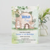可愛いワイルドワンジャングルアニマル1歳パーティー 招待状 (スタンド正面)