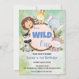 可愛いワイルドワンジャングルアニマル1歳パーティー 招待状