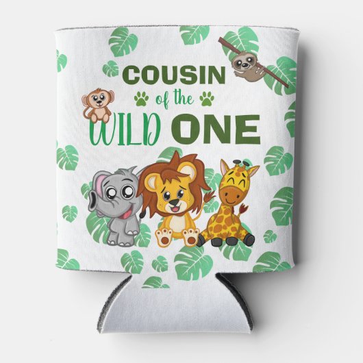 可愛いワイルドワンジャングルサファリ動物のいとこの動物園 缶クーラー (正面)