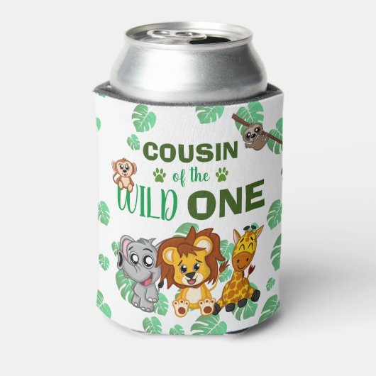 可愛いワイルドワンジャングルサファリ動物のいとこの動物園 缶クーラー (缶裏面)