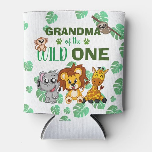 可愛いワイルドワンジャングルサファリ動物園おばあちゃん 缶クーラー (正面)