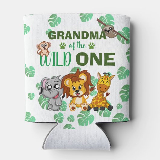 可愛いワイルドワンジャングルサファリ動物園おばあちゃん 缶クーラー (裏面)