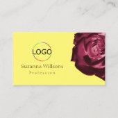 可愛いワインレッドローズプレーンイエローとロゴシンプル付き 名刺 (正面)
