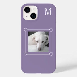 可愛いワンフォトドッグ独身のイニシャル紫 Case-Mate iPhone 14ケース