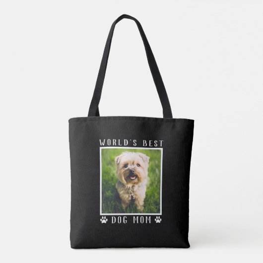 可愛いワールドの最高の犬の母の手がフォトブラックをプリント トートバッグ (裏面)